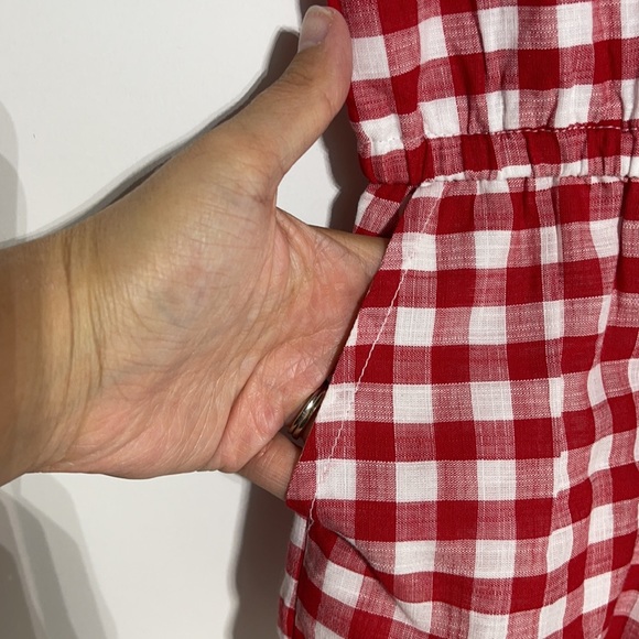 Toddler Girl’s Red & White Gingham Print Romper w/ Eyelet Detailing and Pockets - Picture 6 of 8